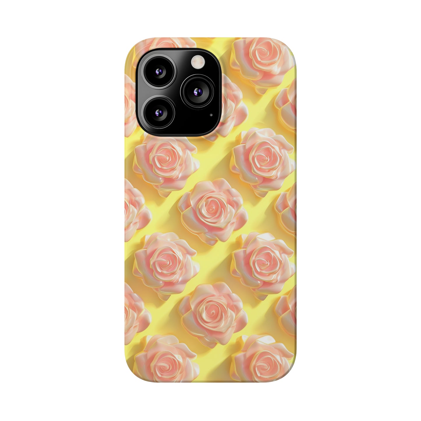 Pink  Roses Yellow Background 3D Style Print iPhone Case