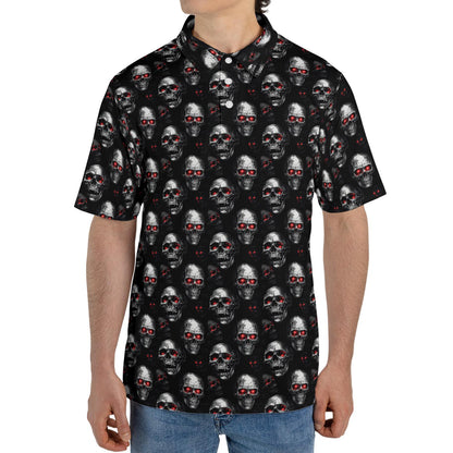 Vampire Skull Halloween Polo Shirt for Men Moisture Wicking Short Sleeve Golf Top