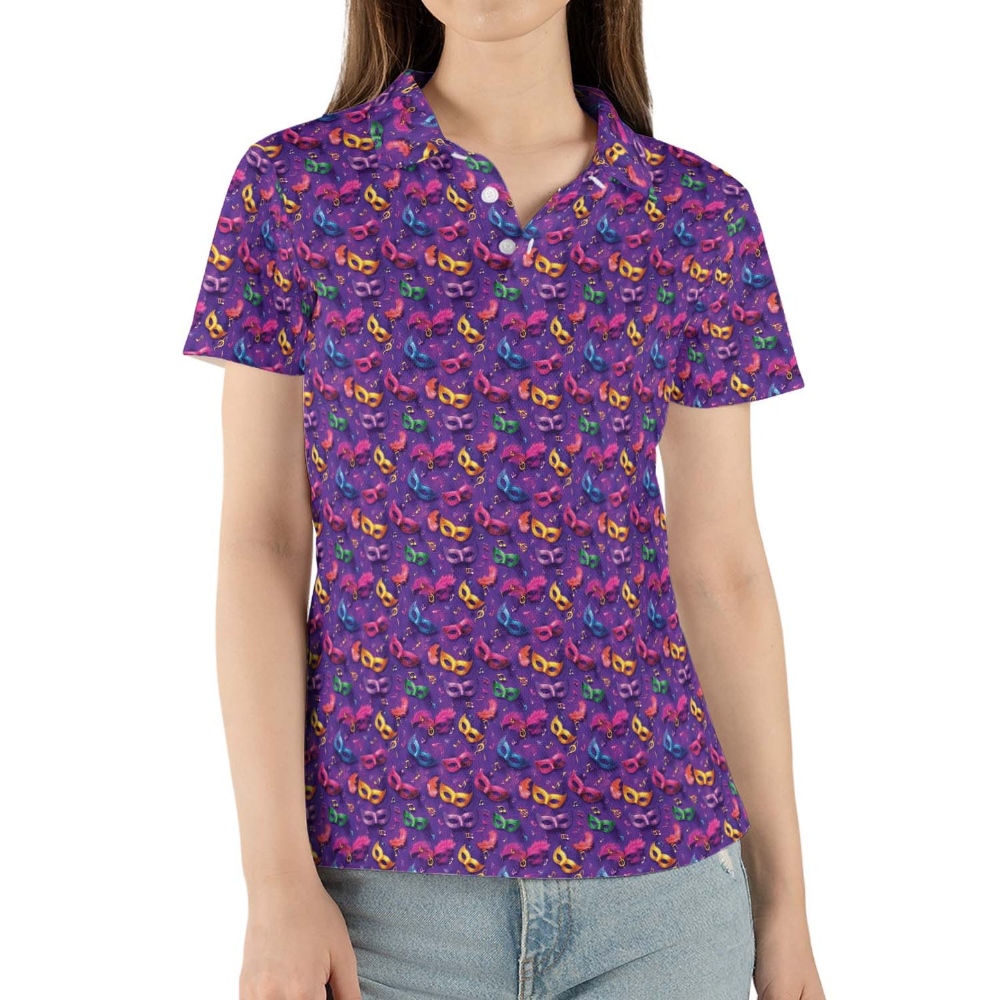 Mardi Gras Polo Shirt for Women Bourbon Street Moisture Wicking Short Sleeve Golf Top