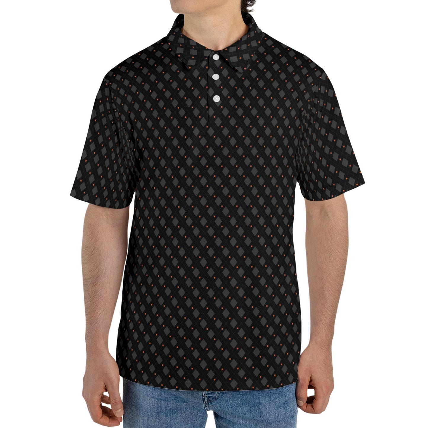 Black Halloween Polo Shirt for Men Spider Print Moisture Wicking Short Sleeve Golf Top