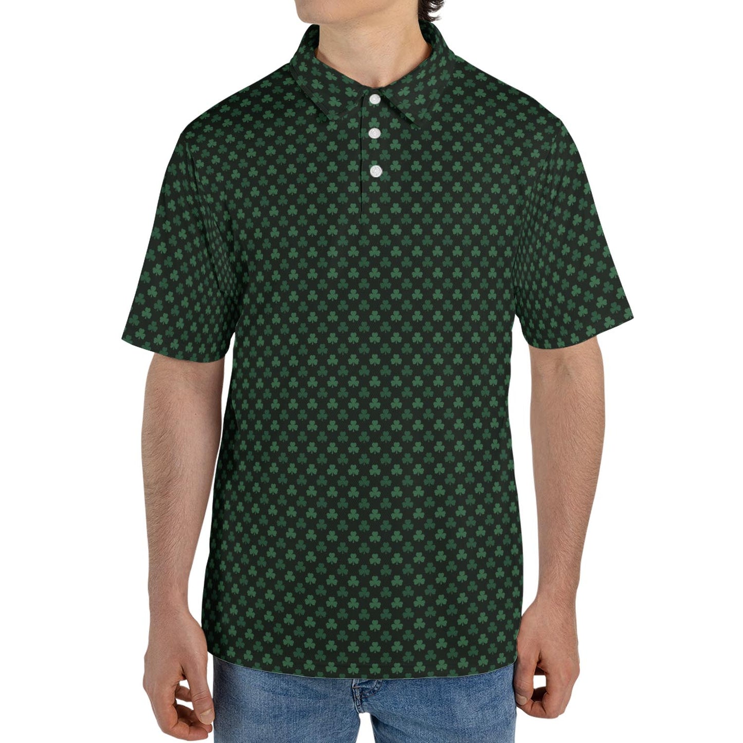 St Patricks Day Polo Shirts for Men Dark Shamrock Print Moisture Wicking Short Sleeve Golf Top
