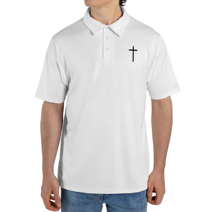 Christian Polo Shirts for Men Cross Faith Moisture Wicking White Short Sleeve Golf Top