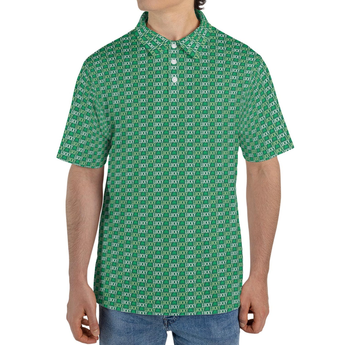 St Patricks Day Polo Shirts for Men Lucky Shamrock Letter Print Moisture Wicking Short Sleeve Golf Top