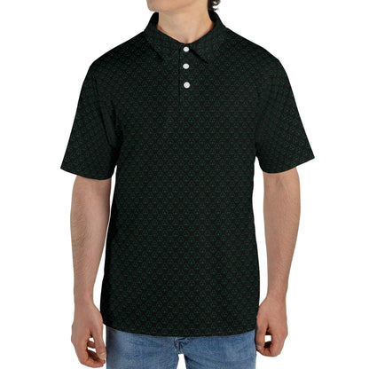 St Patricks Day Polo Shirts for Men Black Green Shamrock Outline Pattern Moisture Wicking Short Sleeve Golf Top
