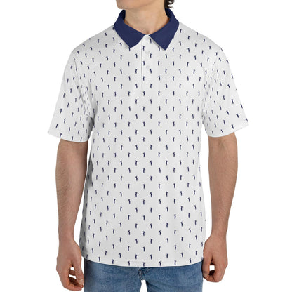 Golfer Polo Shirt for Men White Navy Moisture Wicking Short Sleeve Vacation Golf Top