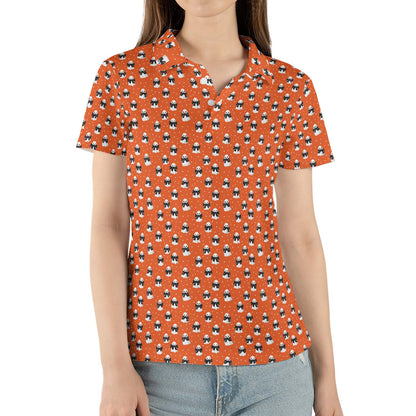 Ghost Halloween Polo Shirt for Women Orange Spooky Fun Costume Style Moisture Wicking Short Sleeve Golf Top