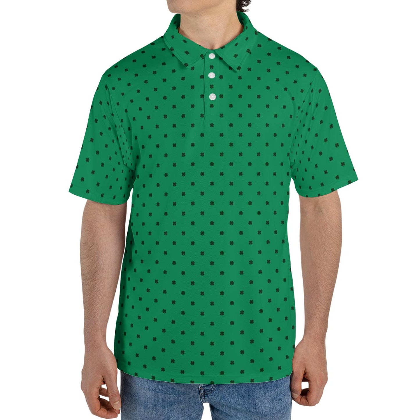 St Patricks Day Polo Shirts for Men Shamrock Print Moisture Wicking Short Sleeve Golf Top