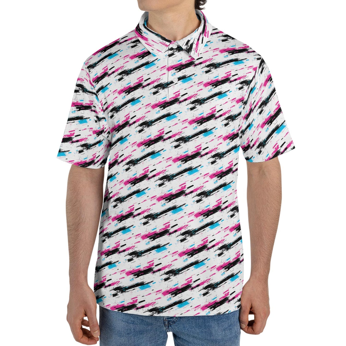 Retro 90s Polo Shirt for Men Neon Moisture Wicking Short Sleeve Golf Top