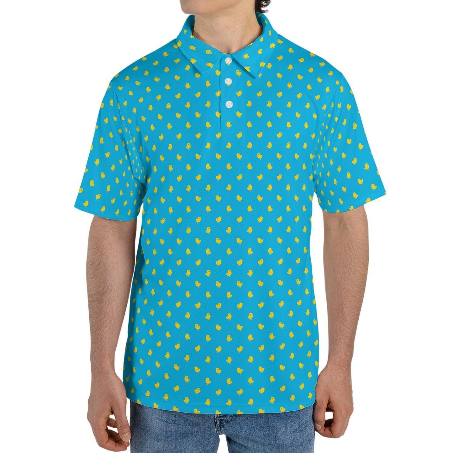 Easter Polo Shirts for Men Cute Yellow Chick Spring Pattern Moisture Wicking Short Sleeve Golf Top