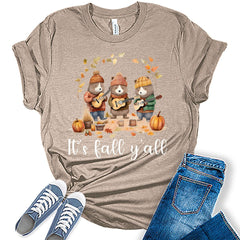 It's Fall Y'all T-Shirt Womens Graphic Tees Fall Halloween Shirts Girls Thanksgiving Tops