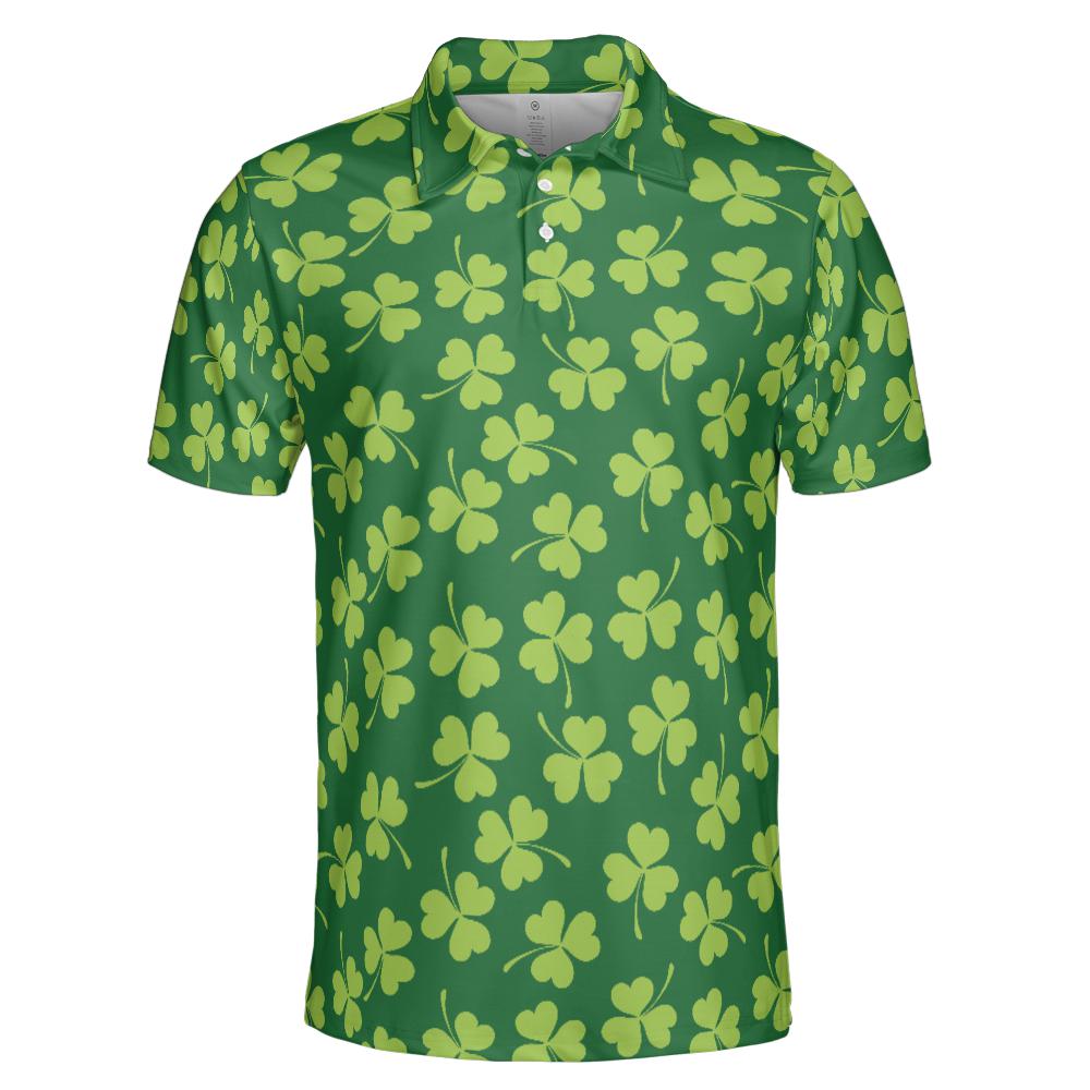 St. Patrick's Day Clover Polo Shirts for Men, Golf Shirts for Men and Men's Polo Moisture Wicking Shirts Short Sleeve