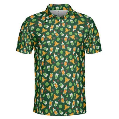 Mens Cinco De Mayo Green Limes Golf Shirt Moisture Wicking Short Sleeve Polo Shirts for Men