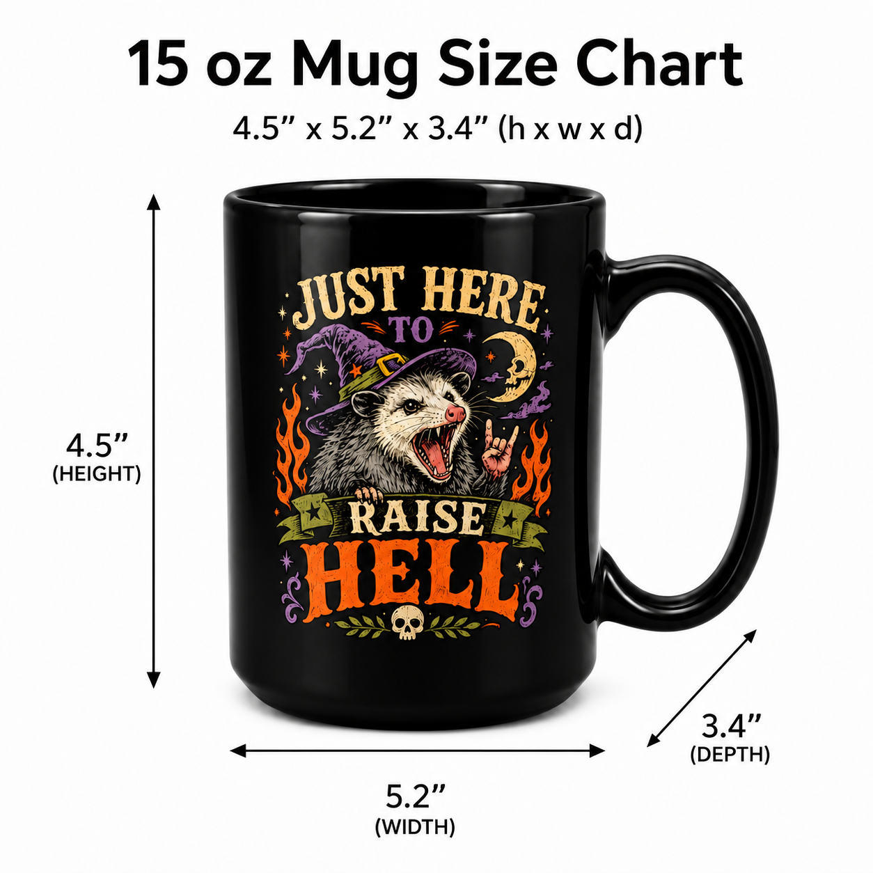 Just Here to Raise Hell Opossum Mug – Funny Halloween Possum 15oz Coffee Mug