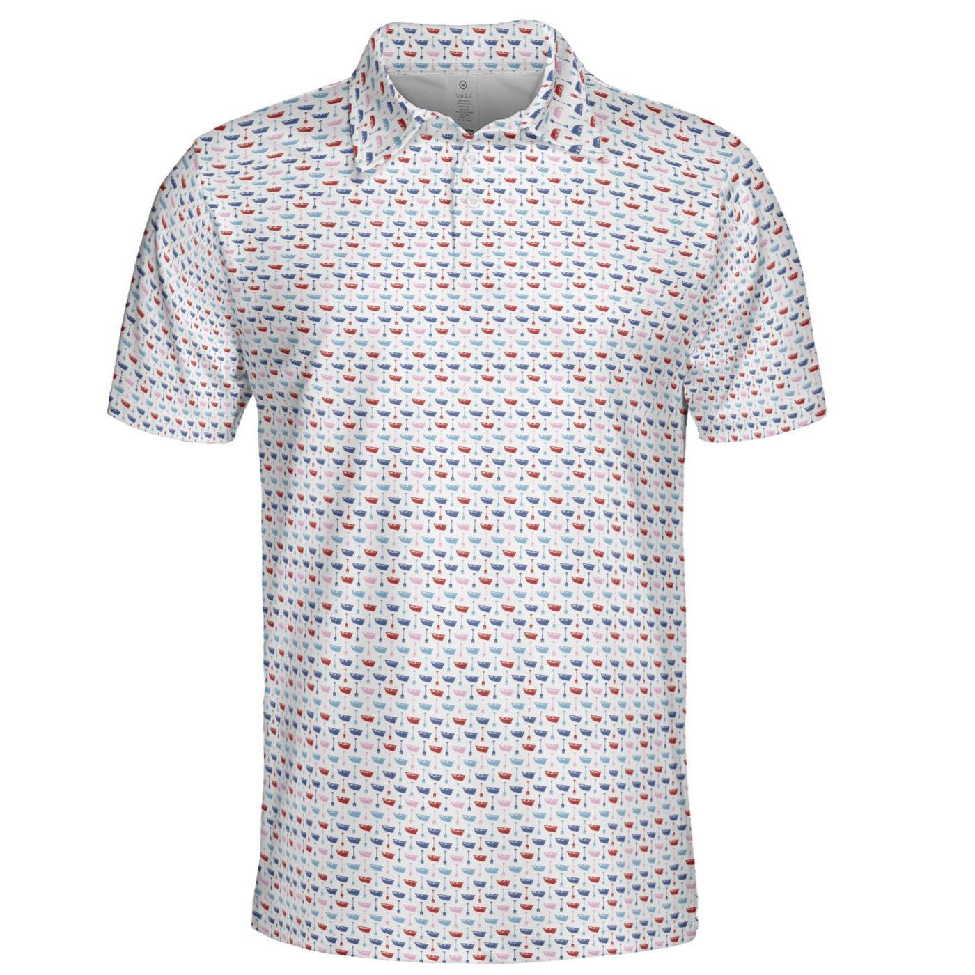 Mens Golf Polo Shirts Funny Boats And Hoes White Short Sleeve Dry Fit Performance Moisture Wicking Casual Golf Shirts for Men