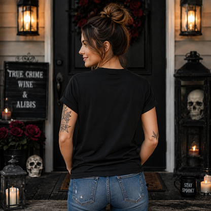 Women's Halloween Shirt Fall Graphic Tees Funny Sarcastic Murder Shows Short Sleeve Bella Tops