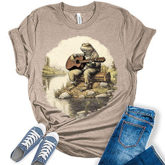 Frog Playing Music By The Pond Cottagecore Aesthetic T-Shirt