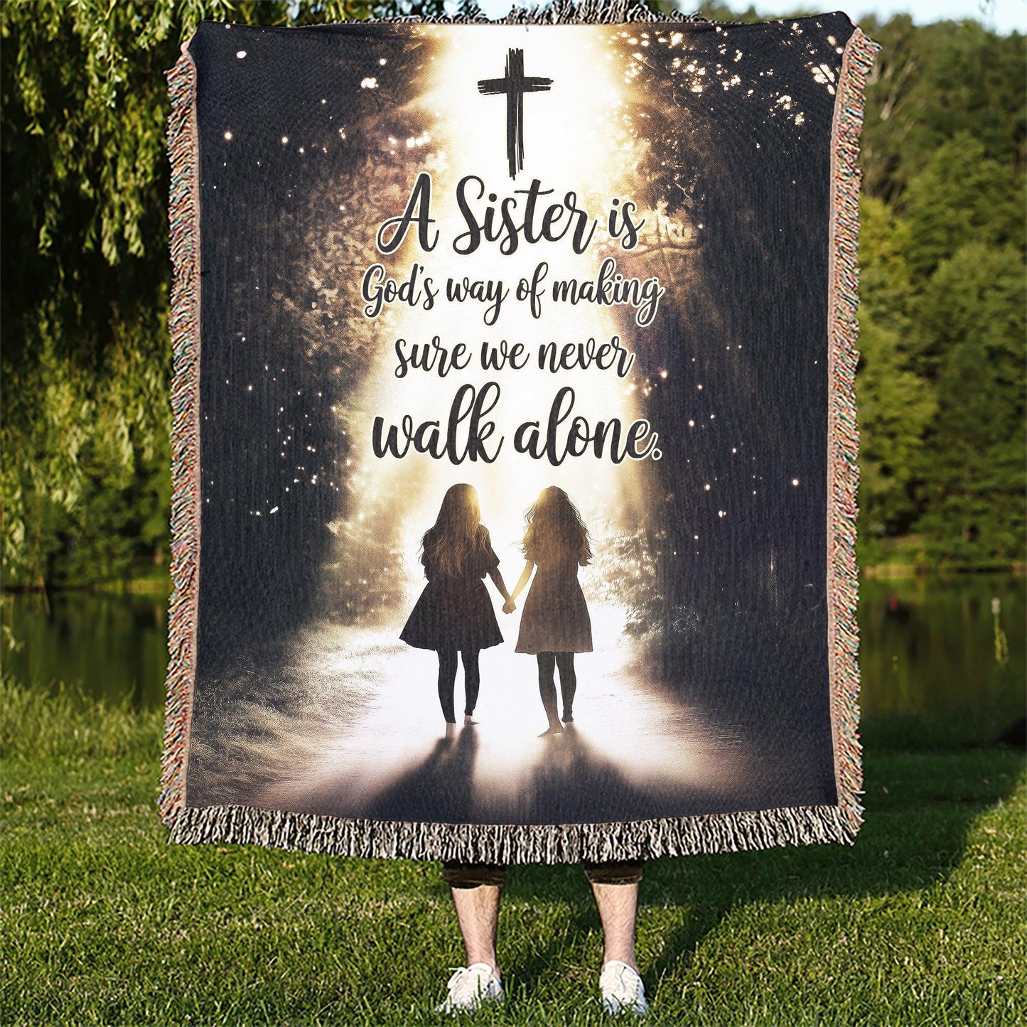 Never Walk Alone 50" x 60" Christian Gift For Sisters Woven Blanket - Ships Free