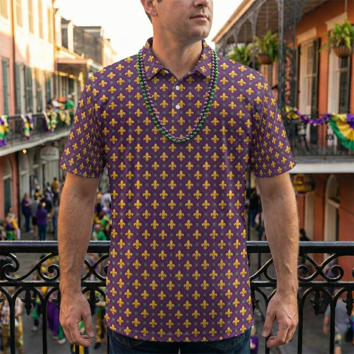 Mardi Gras Polo Shirts for Men Fleur De Lis Moisture Wicking Short Sleeve Golf Shirt