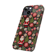 Christmas Santa Floral Christmas Tree Phone Case Embroidered Print Effect Slim iPhone Cases