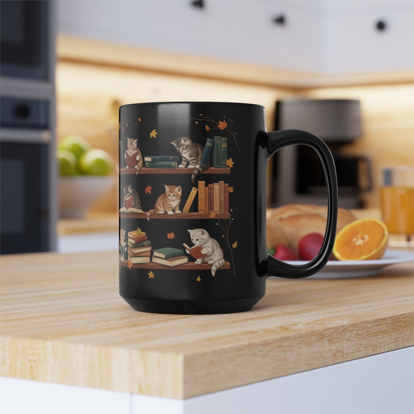 Cute Cats Read Book Mug - Black Coffee Cup Ceramic Mug 15 Oz - Book Gifts For Women Lover - Inspirational Librarian Teacher Present For Halloween
