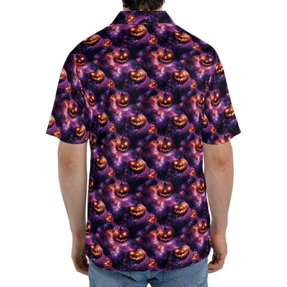 Spooky Jack O Lantern Galaxy Halloween Polo for Men Moisture Wicking Short Sleeve Golf Top