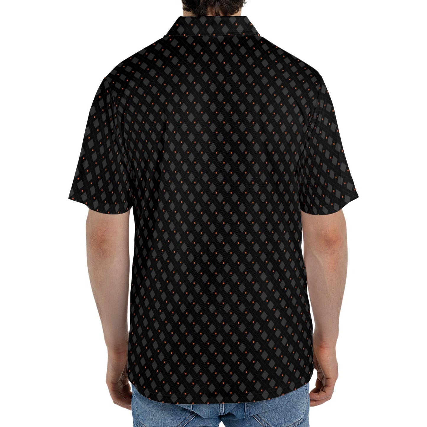 Black Halloween Polo Shirt for Men Spider Print Moisture Wicking Short Sleeve Golf Top