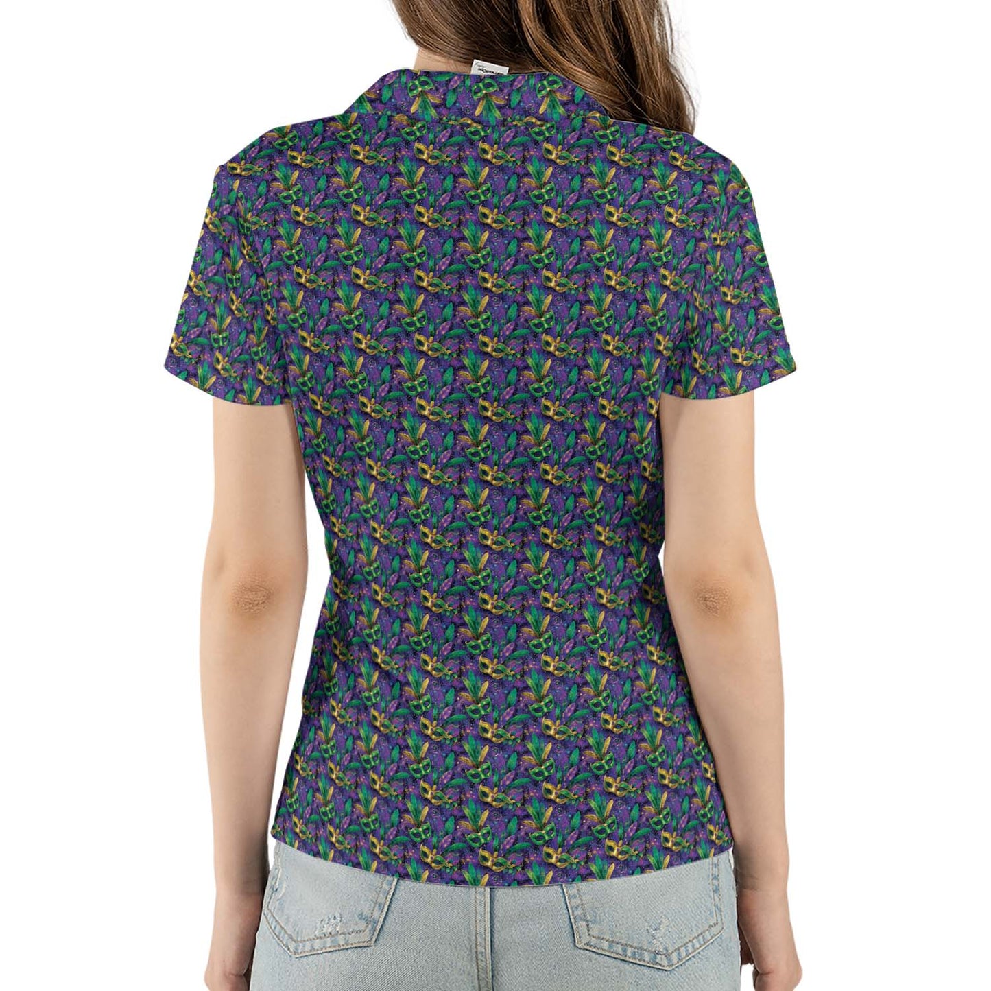 Mardi Gras Polo Shirt for Women The Masquerade Moisture Wicking Short Sleeve Golf Top