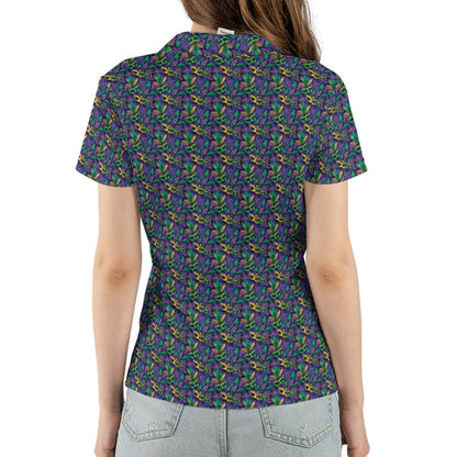 Mardi Gras Polo Shirt for Women The Masquerade Moisture Wicking Short Sleeve Golf Top