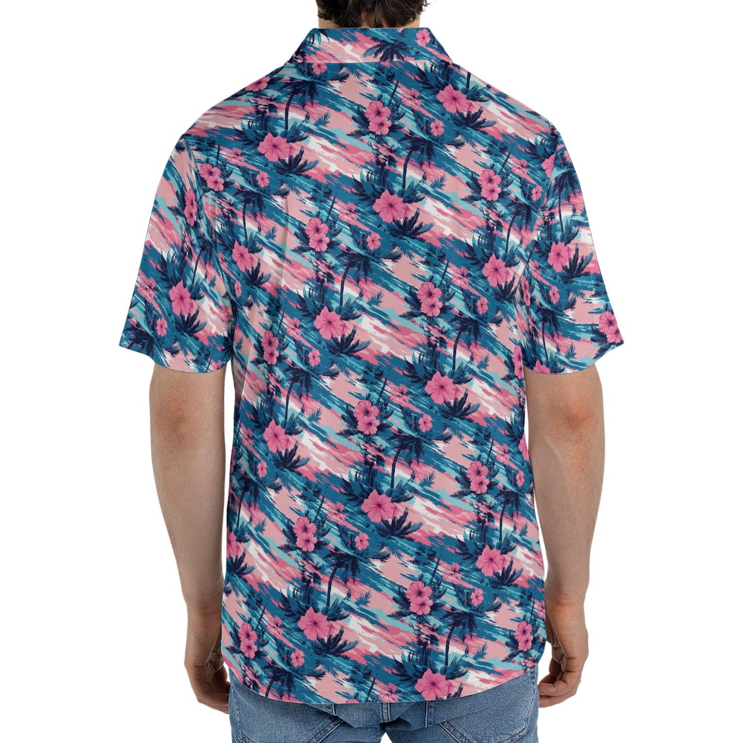 Tropical Sunset Floral Summer Polo Shirt for Men Moisture Wicking Short Sleeve Golf Vacation Top