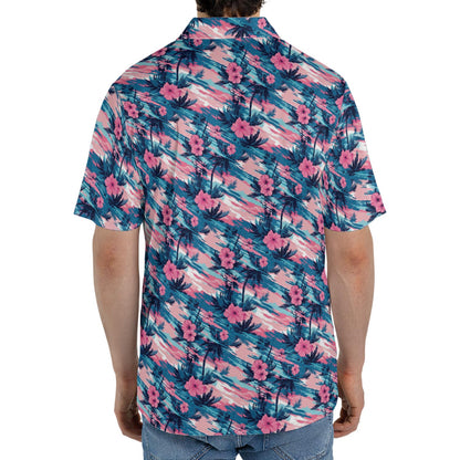 Tropical Sunset Floral Summer Polo Shirt for Men Moisture Wicking Short Sleeve Golf Vacation Top