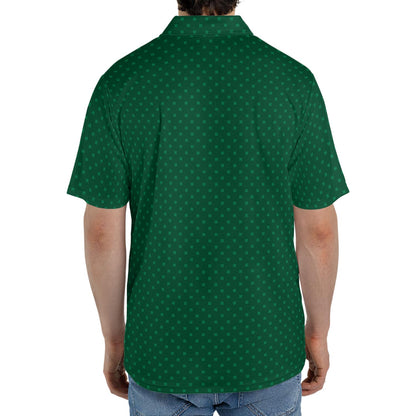 St Patricks Day Polo Shirts for Men Emerald Green Shamrock Pattern Moisture Wicking Short Sleeve Golf Top