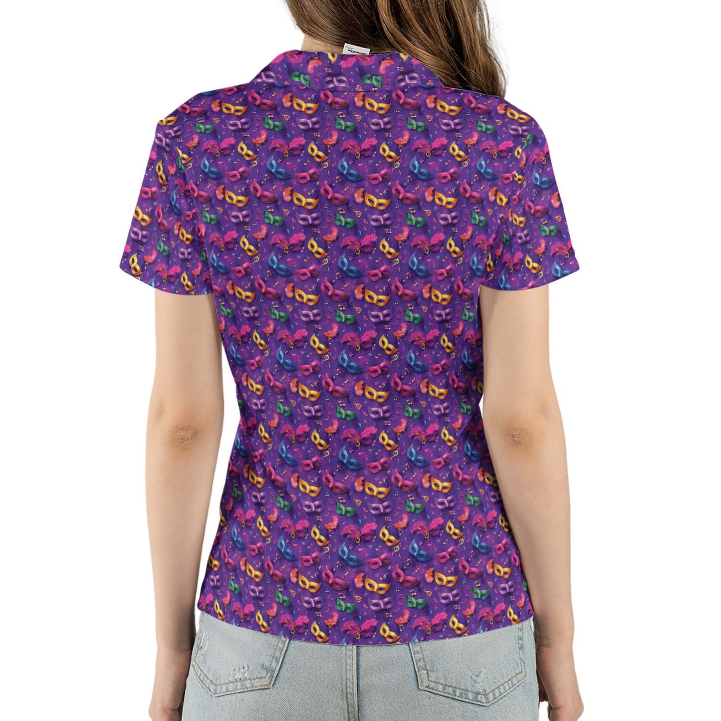 Mardi Gras Polo Shirt for Women Bourbon Street Moisture Wicking Short Sleeve Golf Top