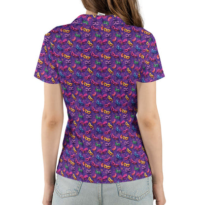 Mardi Gras Polo Shirt for Women Bourbon Street Moisture Wicking Short Sleeve Golf Top