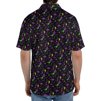 Mardi Gras Polo Shirt for Men Purple Green Gold Paint Splatter Pattern Moisture Wicking Short Sleeve Golf