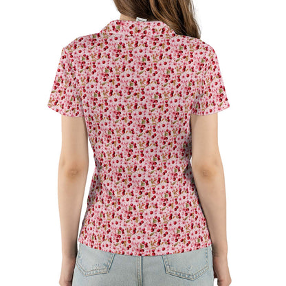 Cherry Blossom Polo Shirt for Women Pink Floral Cottagecore Spring Summer Moisture Wicking Short Sleeve Golf Top