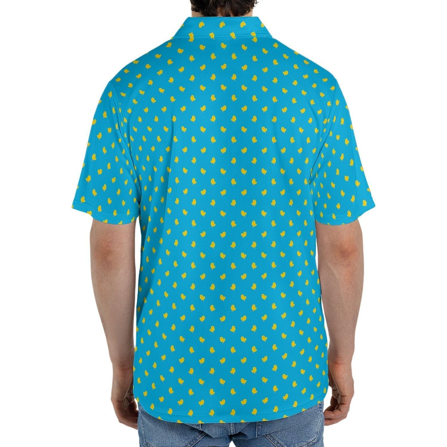 Easter Polo Shirts for Men Cute Yellow Chick Spring Pattern Moisture Wicking Short Sleeve Golf Top