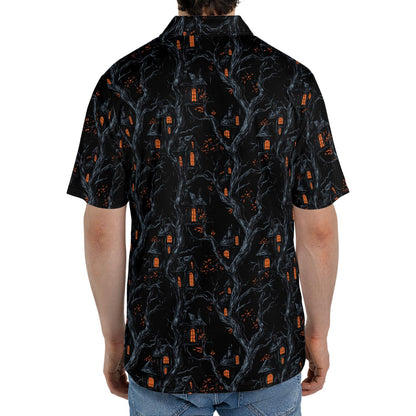 Haunted House Halloween Polo for Men Spooky Moisture Wicking Short Sleeve Golf Top
