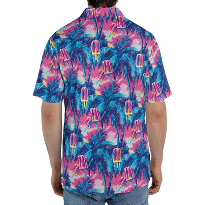 Tropical Popsicle Palm Print Summer Polo Shirt for Men Moisture Wicking Short Sleeve Vacation Golf Top