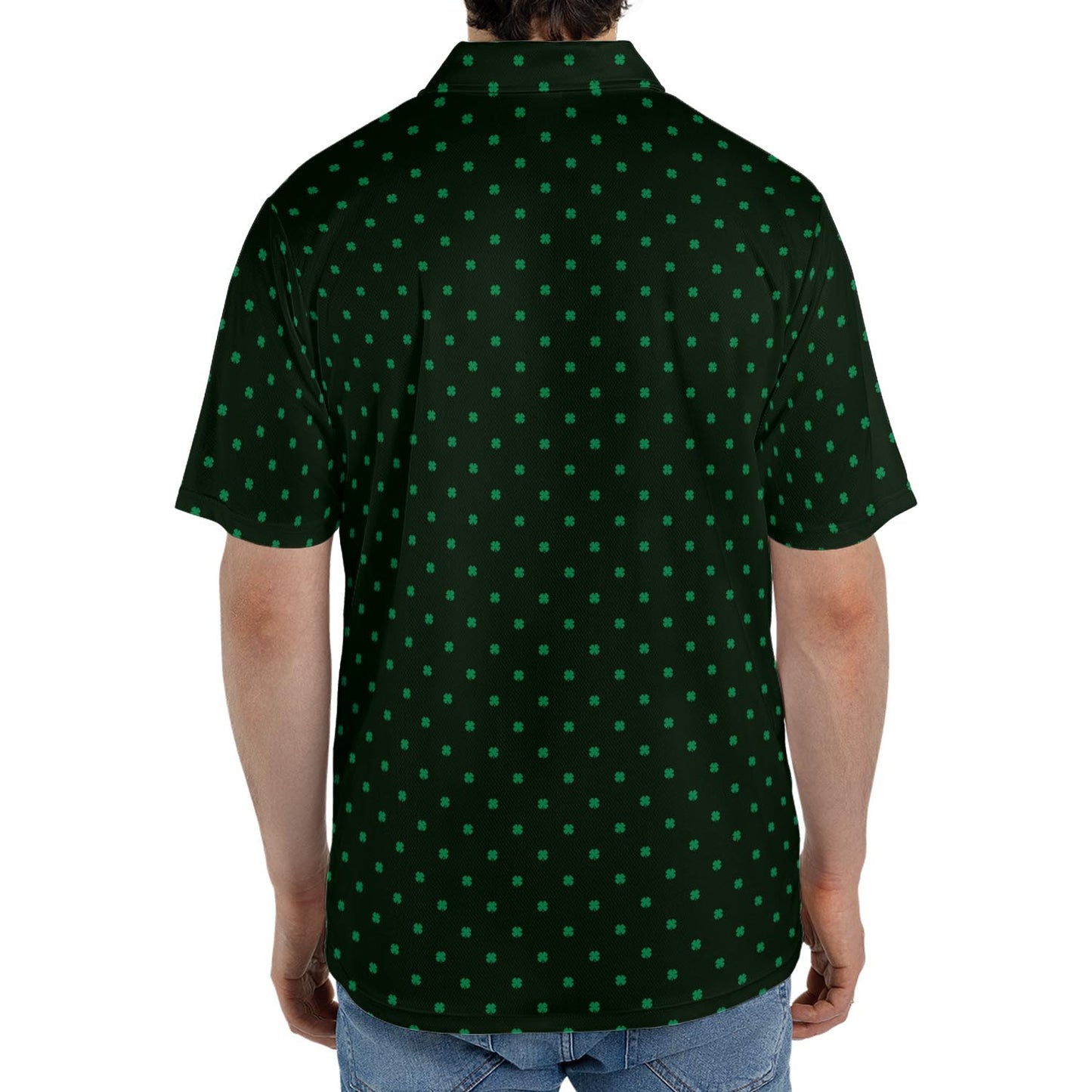 St Patricks Day Polo Shirts for Men Dark Emerald Shamrock Moisture Wicking Short Sleeve Golf Top