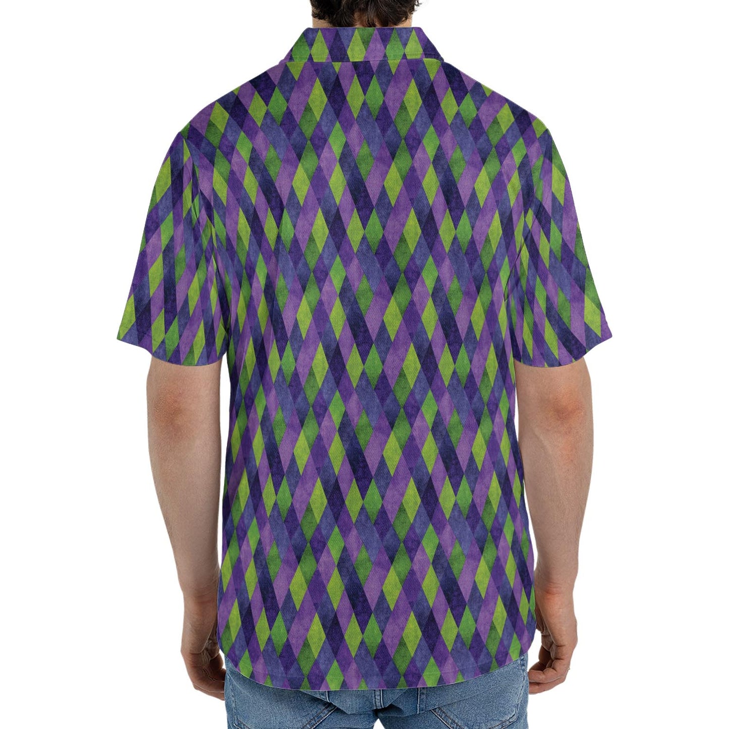Mardi Gras Polo Shirt for Men Purple Green Argyle Party Design Moisture Wicking Short Sleeve Golf Top