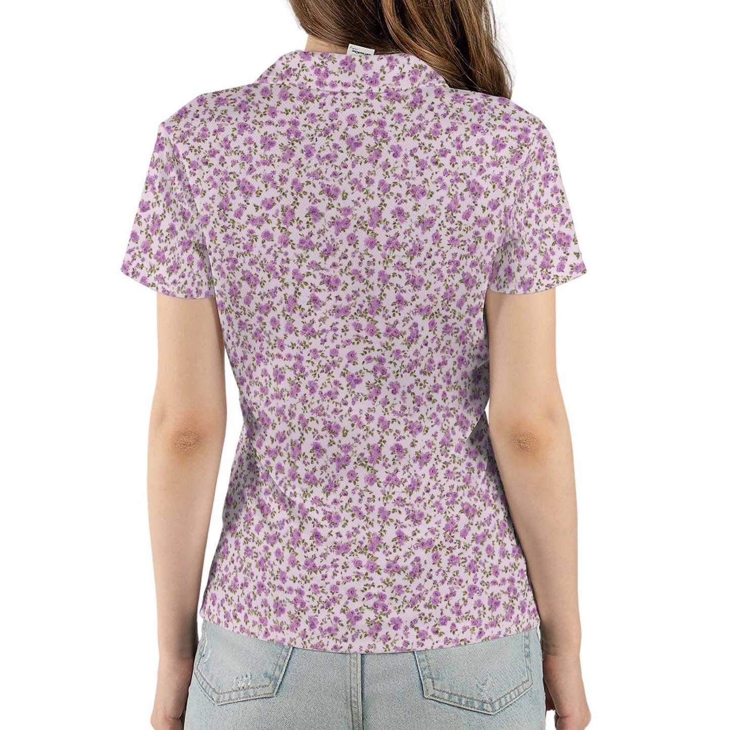 Lavender Floral Polo Shirt for Women Light Purple Cottagecore Spring Summer Moisture Wicking Short Sleeve Golf Top