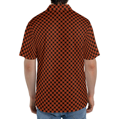 Black and Orange Plaid Polo Shirt for Men Halloween Fall Checkered Pattern Moisture Wicking Short Sleeve Golf Top