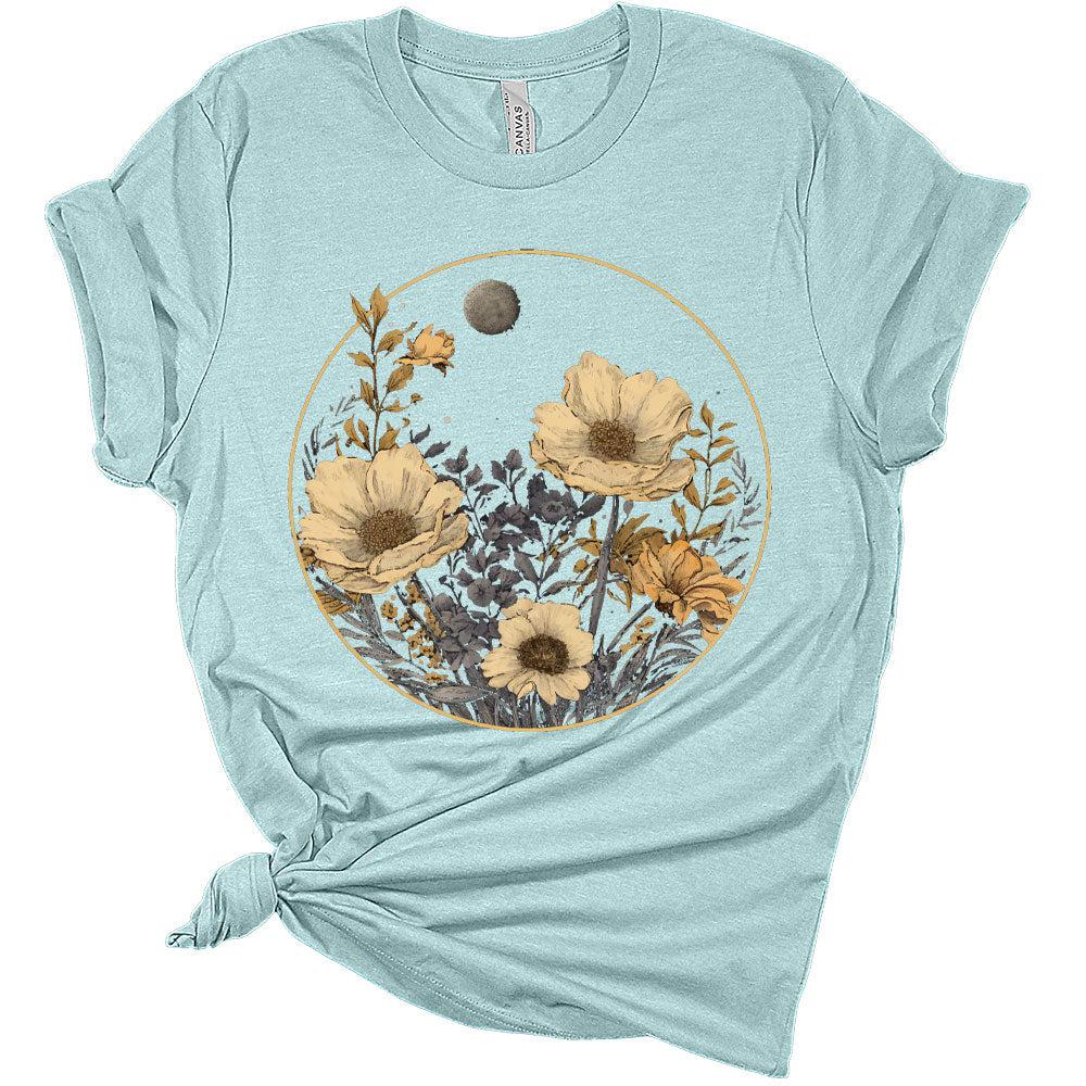 Womens Floral Shirts Trendy Wildflower Vintage Graphic Tees Trendy Short Sleeve T Shirts Bella Summer Tops