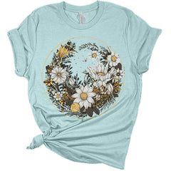Womens Floral Shirts Wildflower Graphic Tees Spring Daisy Short Sleeve T Shirts Plus Size Summer Tops