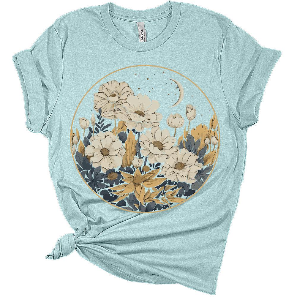 Womens Floral Shirts Wildflower Graphic Tees Spring Short Sleeve Cottagecore T Shirts Plus Size Summer Tops