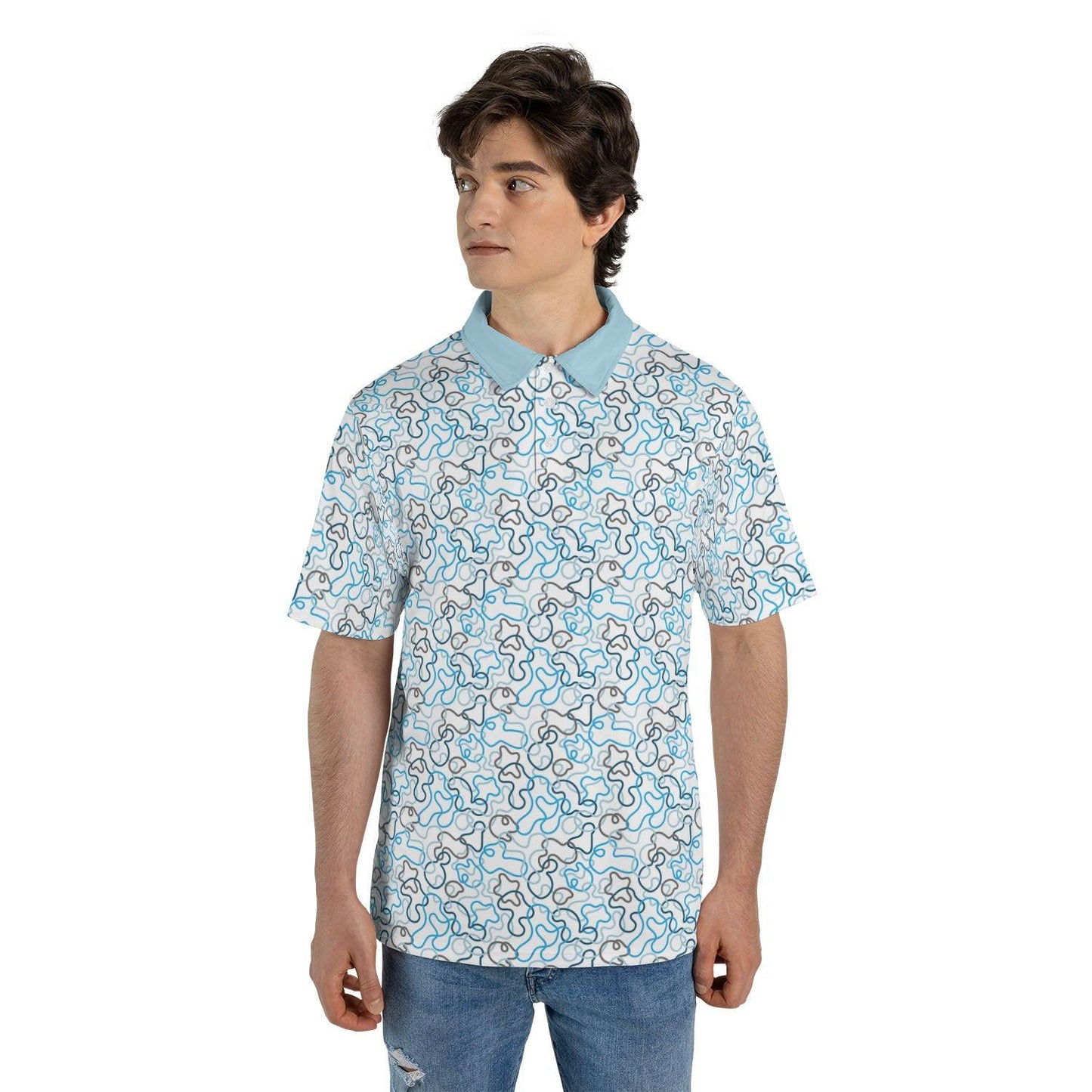 Mens Golf Polo Shirts Blue Retro Short Sleeve Dry Fit Performance Moisture Wicking Casual Golf Shirts for Men