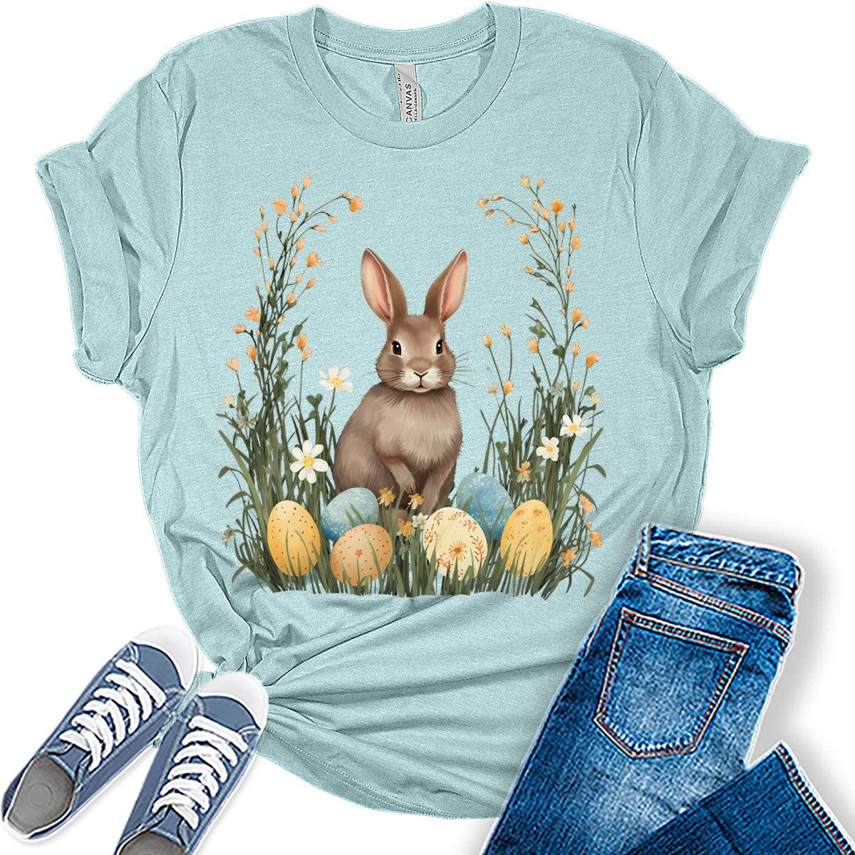 Easter Bunny Egg Shirts for Women Short Sleeve Plus Size Tops