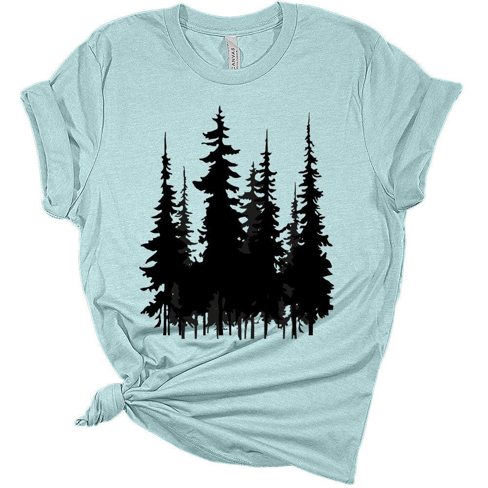 Womens Trendy Graphic Skinny Black Pine Trees Shirt Summer Hiking Camping Athletic Tees Nature Casual Comfy Clothes