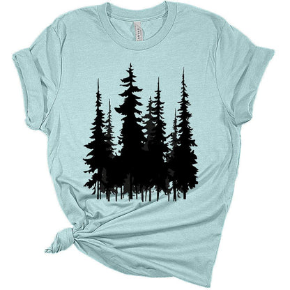 Womens Trendy Graphic Skinny Black Pine Trees Shirt Summer Hiking Camping Athletic Tees Nature Casual Comfy Clothes