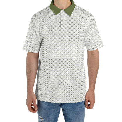 Golfer Polo Shirts for Men White Green Moisture Wicking Golf Short Sleeve Dress Tops